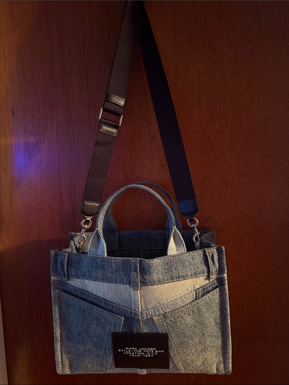 Marc Jacobs Denim Patchwork Tote Bag with White Logo - Picture 7 of 9